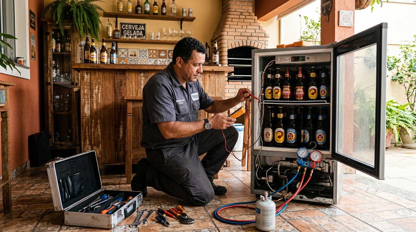 Recarga de gás refrigerante em cervejeira em atendimento no Centro, Fortaleza‑CE