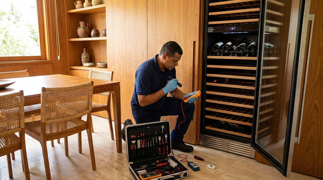 Troca de termostato de adega climatizada em atendimento técnico em Fortaleza‑CE